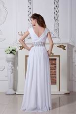 Inexpensive V-neck Cap Sleeves A-line Ivory Chiffon Prom Dress