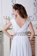 Inexpensive V-neck Cap Sleeves A-line Ivory Chiffon Prom Dress