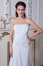 Single One Shoulder Corset Back Panel Train White Chiffon Prom Dress