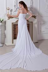 Single One Shoulder Corset Back Panel Train White Chiffon Prom Dress