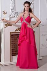 Designer Halter A-line Deep Rose Pink Cheap Dresses For Prom