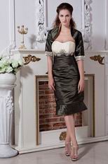 Modest Dark Olive Taffeta Short Prom Dress With Jacket Accessory