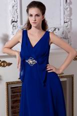 Affordable V-Neck Royal Chiffon Designer Prom Dress With Crystal