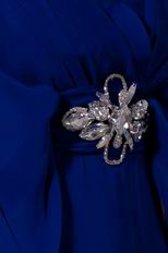 Affordable V-Neck Royal Chiffon Designer Prom Dress With Crystal