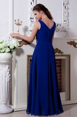 Affordable V-Neck Royal Chiffon Designer Prom Dress With Crystal