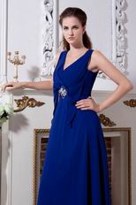 Affordable V-Neck Royal Chiffon Designer Prom Dress With Crystal