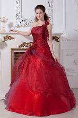 One Shoulder Burgundy Tulle Prom Ball Gown Under 200 Dollar