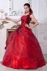 One Shoulder Burgundy Tulle Prom Ball Gown Under 200 Dollar