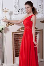 One Shoulder Floor Length Red Chiffon Skirt Prom Party Dress