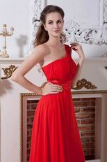 One Shoulder Floor Length Red Chiffon Skirt Prom Party Dress
