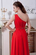 One Shoulder Floor Length Red Chiffon Skirt Prom Party Dress