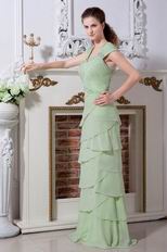 Straps Spring Green V-Neck Layers Skirt Chiffon Fabric Prom Dress