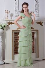 Straps Spring Green V-Neck Layers Skirt Chiffon Fabric Prom Dress