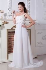 One Shoulder Flower Straps White Chiffon Prom Dress Beautiful