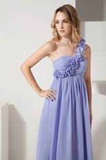 Discount One Shoulder Flower Strap Ankle Length Lavender Prom Dress