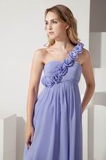 Discount One Shoulder Flower Strap Ankle Length Lavender Prom Dress