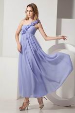 Discount One Shoulder Flower Strap Ankle Length Lavender Prom Dress