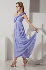 Discount One Shoulder Flower Strap Ankle Length Lavender Prom Dress