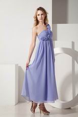 Discount One Shoulder Flower Strap Ankle Length Lavender Prom Dress