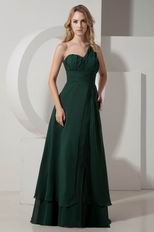 Designer One Shoulder Dark Green Chiffon Prom Party Dress Pretty