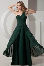 Designer One Shoulder Dark Green Chiffon Prom Party Dress Pretty