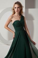 Designer One Shoulder Dark Green Chiffon Prom Party Dress Pretty