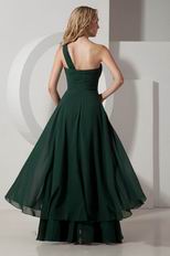 Designer One Shoulder Dark Green Chiffon Prom Party Dress Pretty