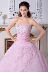 Inexpensive Sweetheart Pink Prom Ball Gown With Embroidery