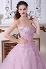 Inexpensive Sweetheart Pink Prom Ball Gown With Embroidery