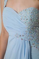 Baby Blue High Split Skirt Prom Evening Dress One Shoulder Neck