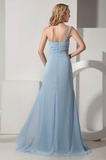 Baby Blue High Split Skirt Prom Evening Dress One Shoulder Neck