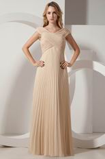 Inexpensive V-neck Floor Length Champagne Pleated Prom Dress