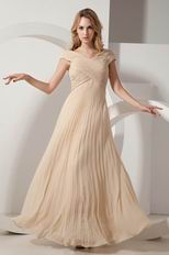 Inexpensive V-neck Floor Length Champagne Pleated Prom Dress