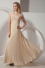 Inexpensive V-neck Floor Length Champagne Pleated Prom Dress