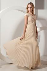 Inexpensive V-neck Floor Length Champagne Pleated Prom Dress