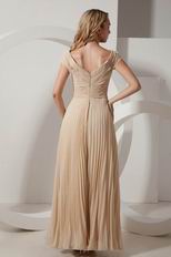 Inexpensive V-neck Floor Length Champagne Pleated Prom Dress
