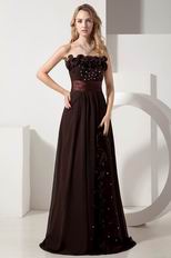 A-line Brown Chiffon Prom Evening Dress With Flower and Beading