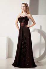 A-line Brown Chiffon Prom Evening Dress With Flower and Beading