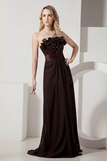 A-line Brown Chiffon Prom Evening Dress With Flower and Beading