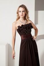 A-line Brown Chiffon Prom Evening Dress With Flower and Beading