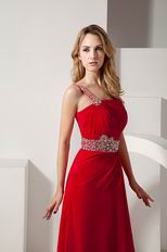 Dark Red One Shoulder A-line Prom Dress With Beading Belt