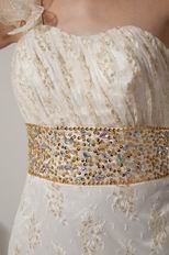 Luxury One Shoulder Straps Lace Prom Dresses With Golden Details