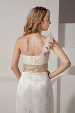 Luxury One Shoulder Straps Lace Prom Dresses With Golden Details