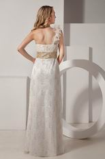 Luxury One Shoulder Straps Lace Prom Dresses With Golden Details