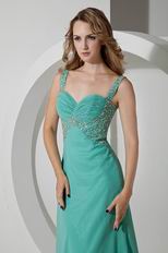 Beaded Straps Turquoise Blue Chiffon Prom Celebrity Dress