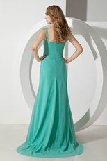 Beaded Straps Turquoise Blue Chiffon Prom Celebrity Dress