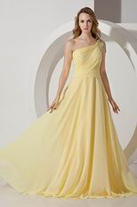 Nice One Shoulder Neck Yellow Prom Dress With Side Zip Skirt