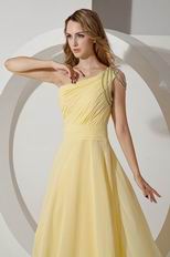 Nice One Shoulder Neck Yellow Prom Dress With Side Zip Skirt