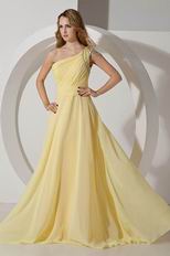 Nice One Shoulder Neck Yellow Prom Dress With Side Zip Skirt