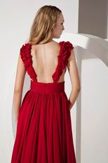 Sexy Wide Straps Beaded A-line Wine Red Chiffon Prom Gown Dress